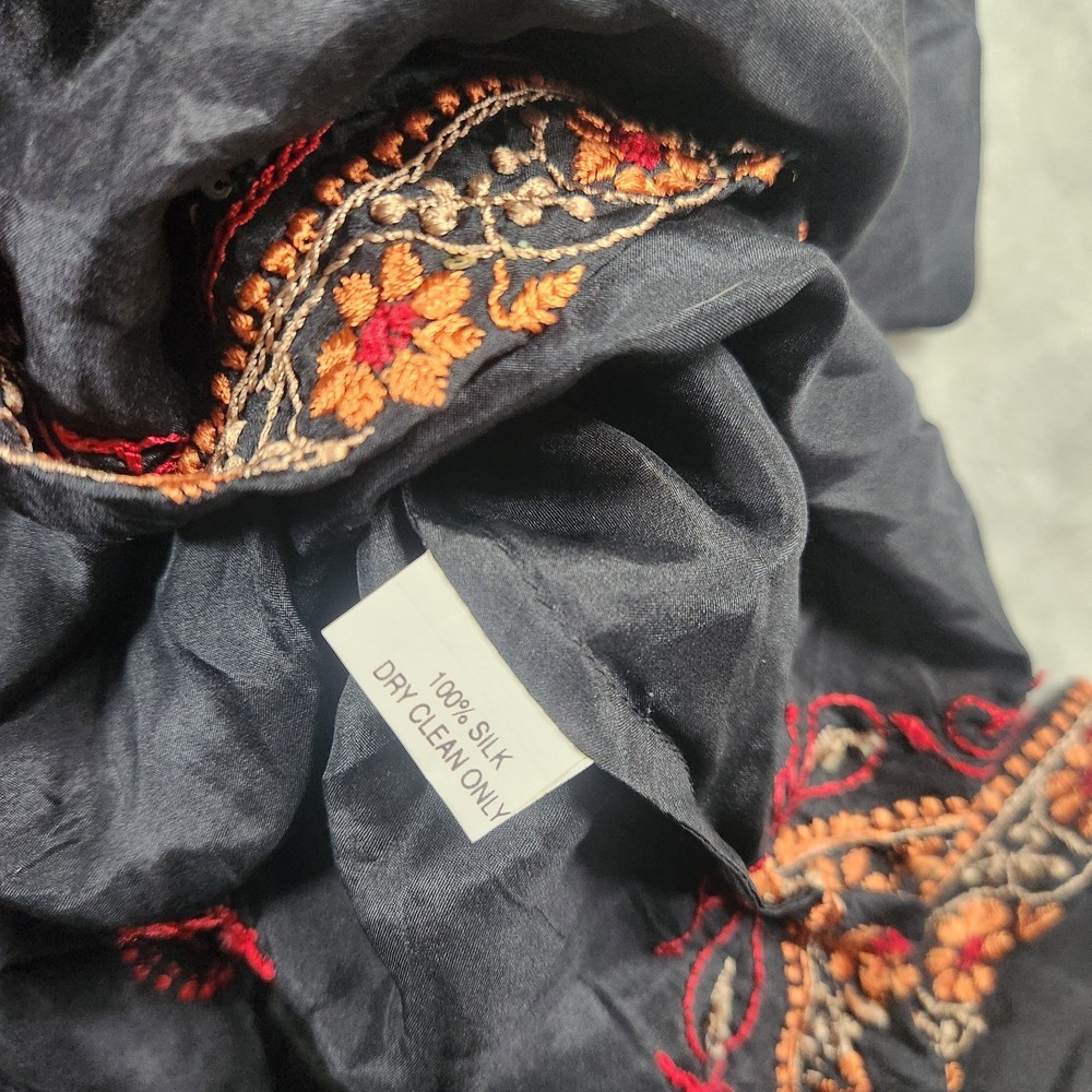 Boho Embroidered Black Gold Orange Beaded Maxi Kaftan Abaya Dress L Bohemian - Picture 7 of 8